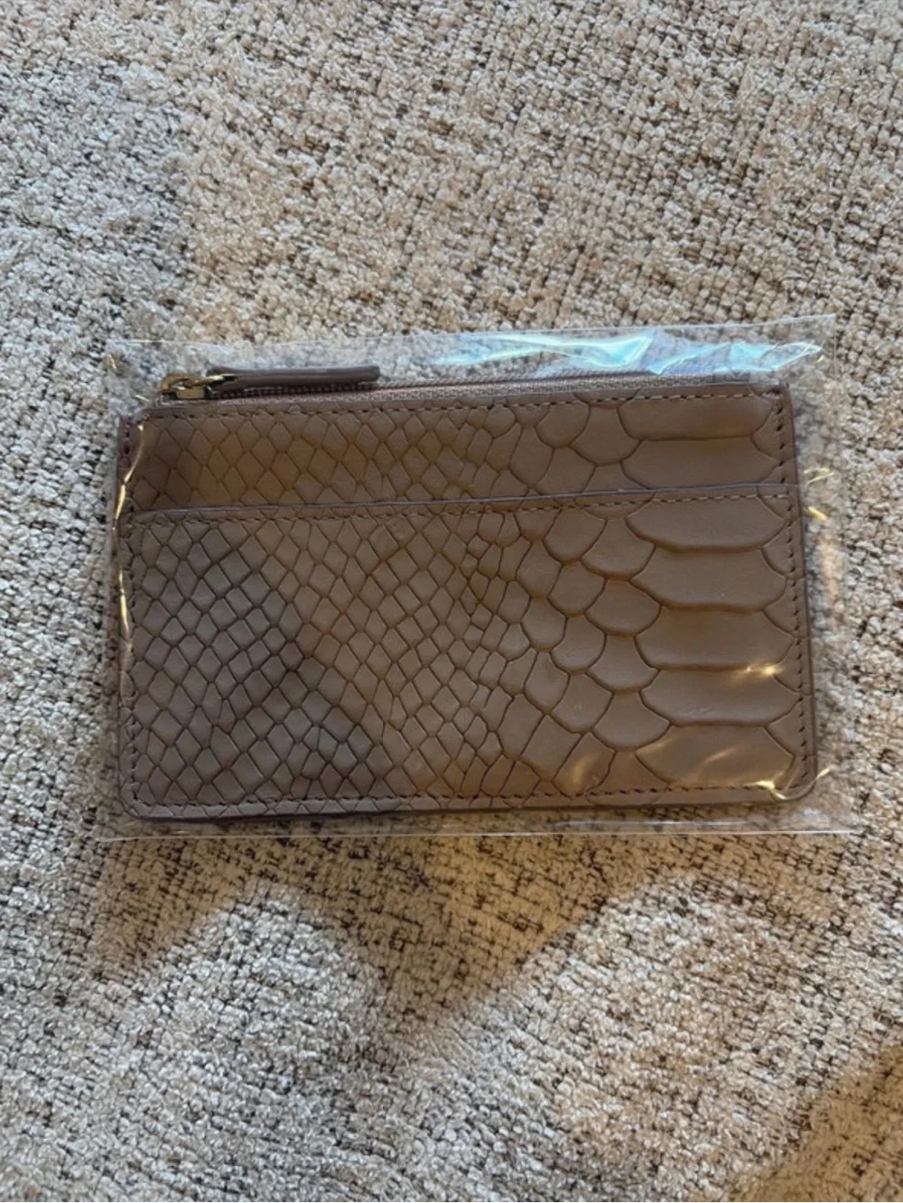 GiGi New York Taupe Snake-Embossed Zip Cosmetic Pouch with Gold Logo